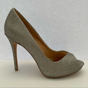 Badgley Mischka Silver Peep Toe Heels